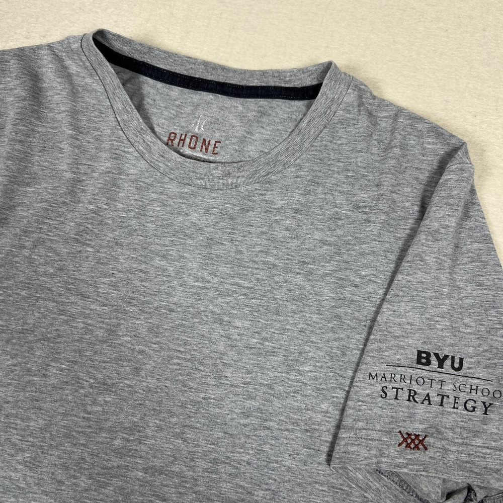 Rhone BYU Marriott School Strategy Shirt Mens Medium Gray Stretch Tee Tagless